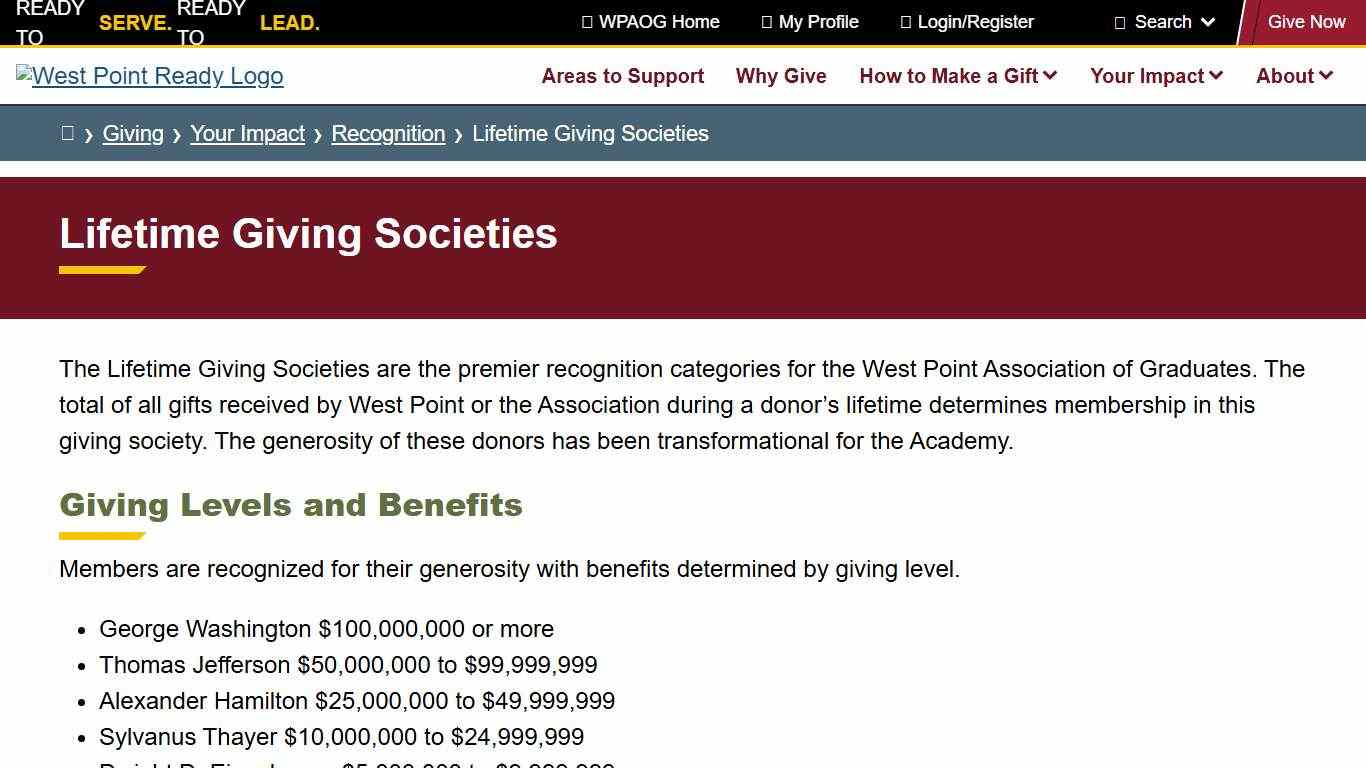 Lifetime Giving Societies - West Point Association of Graduates
